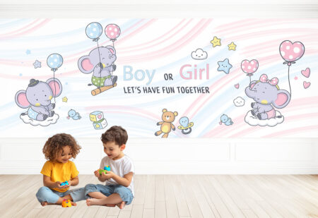 הדפסה על קירות גנים ומעונות, עיצוב מרגיע ומתוק משולב פילים מתאים לכניסה ומסדרונות הגן/ מעון טרנד עכשווי שנותן רוח חדשנית למעונות.
